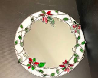Stained glass holly mirror