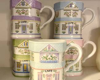 Lenox Village coffee mug set (8) vtg