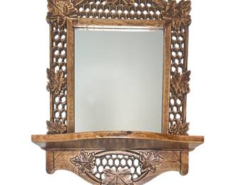 Vtg. Carved wood mirror with shelf