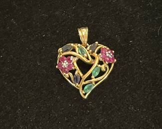 10k gold gemstone heart pendant