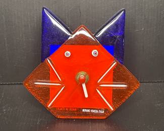Murano Italy glass cat clock