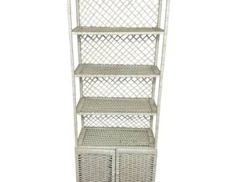 Vtg. wicker shelf with cabinet