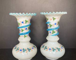Vintage snake & flowers painted vases