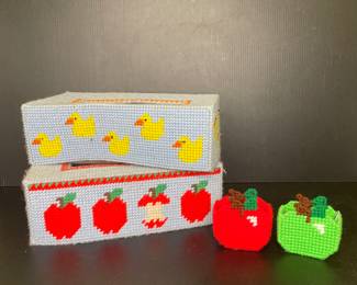 Needlepoint tissue covers vintage