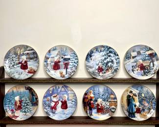The Danbury Mint vintage holiday plates. Wood wall display shelf