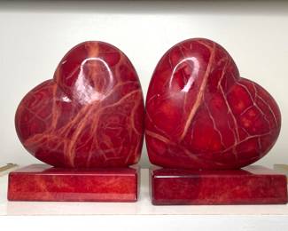 Alabaster red heart bookends