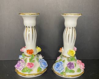Vintage floral ceramic candlesticks