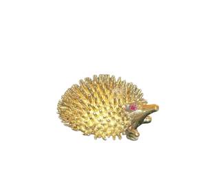 Sterling 14k hedgehog brooch vintage