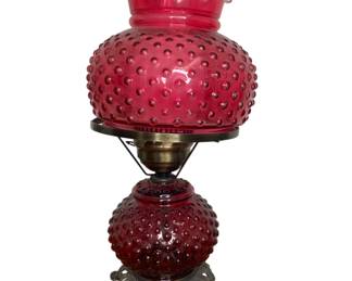 Vtg. Red Hobnail fairy lamp