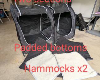 Large sectioned pet car carrier. Comes with floor padding, 2 hammocks, and carrying case