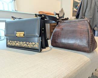 Italian leather handbag, Vintage aligator skin handbag