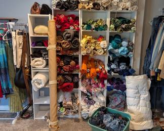 Fabric galore! Yardage, large scrap, small scrap, wool, insulated large piece and more!