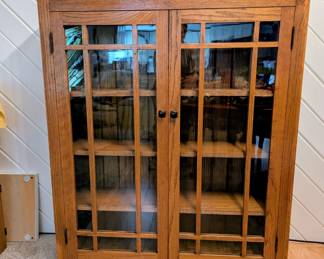 Antique Mission Style double-door bookcase