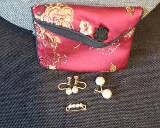 Pearl Earrings and Pin