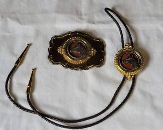 Horse Belt Buckle and Tie Set