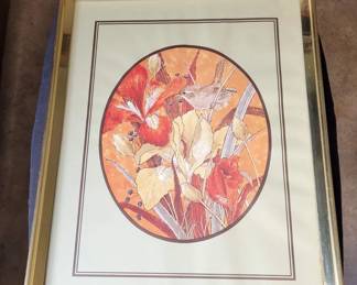 Vintage Bird on Iris Print