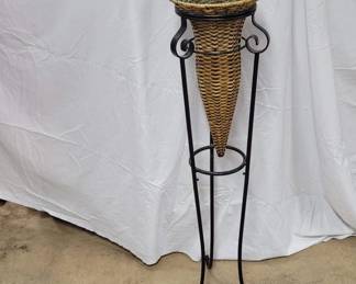 Wrought Iron and Wicker Plant Stand