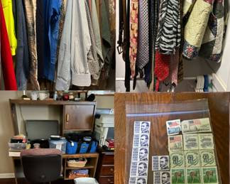 Mens clothes, ties, desk and chair
Collector stamps