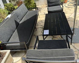 Restoration Hardware outdoor couch, two chairs and coffee table