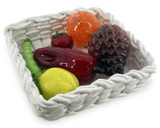 Glass Fruit Basket Display with Woven Ceramic Tray