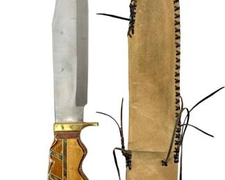 Custom Bowie Knife w/ Mosaic Inlay Handle & Sheath