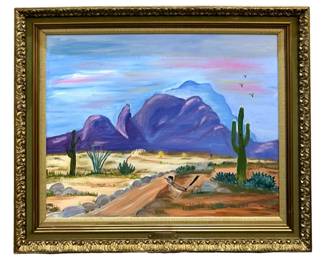 Signed Dorothy Desert Landscape Oil on Panel
