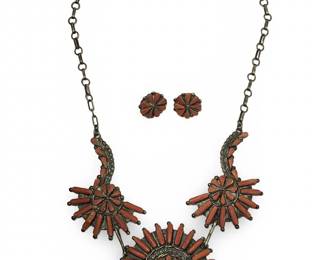 A. Pinto Zuni Coral & Silver Necklace/Earrings