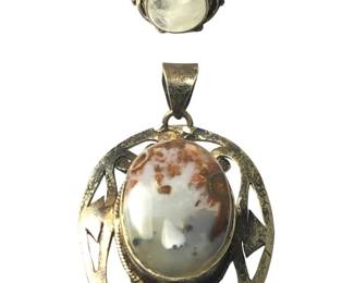 (2pc) Sterling Agate Moonstone Pendant/Ring