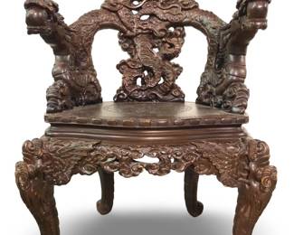 Exquisite Chinese Hand Carved Wood Dragon Armchair