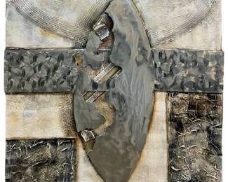 Signed Contemporary Metal & Oil on Canvas Wall Art