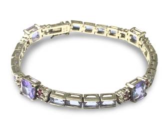 Sterling Silver Multi Gemstone Link Bracelet