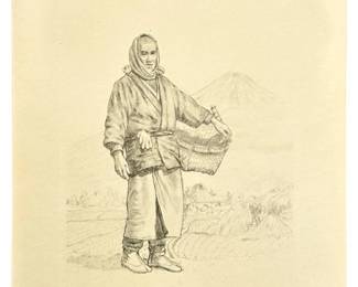 Signed Willy Seiler “Farmer & Mt. Fuji" Etching