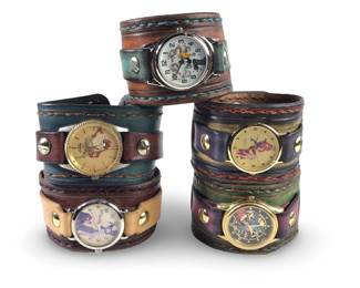 (5) Rockstar Leatherworks Custom Cuff Watches