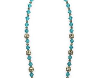 Silver Blue Glass Bead Turquoise Pendant Necklace