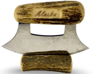 Alaska Ulu Knife with Antler Handle & Stand