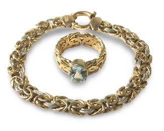 (2pc) Sterling Byzantine Style Bracelet/Topaz Ring