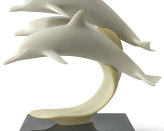 Signed John Perry 1984 Resin Dolphin Pod Sculpture