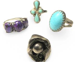 (4) Aesthetic Sterling Silver/Turquoise Rings