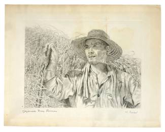 Signed Willy Seiler “Japanese Rice Farmer" Etching
