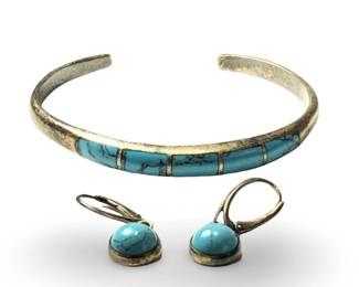 Sterling Silver Turquoise Cuff Bracelet/Earrings