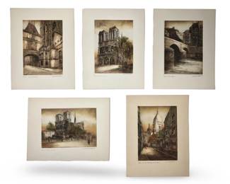 (5) Signed Notre Dame Cathedral Paris Colored