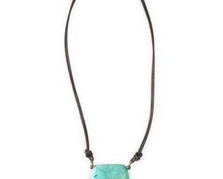 Astounding Turquoise Slab Pendant Leather Necklace