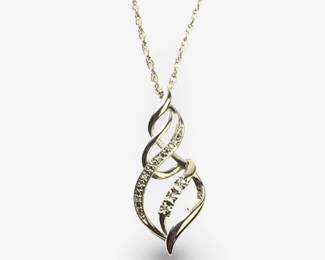 Sterling Diamond Accent Ribbon Pendant Necklace