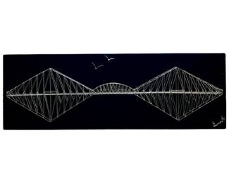 Mid Century Modern Signed City Bridge Wire Art