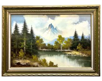 Signed S. Hills Mountainscape Oil on Canvas