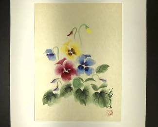 Signed Masuko Nakafuji Japanese Floral Watercolor