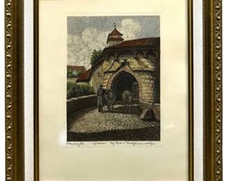 Antique Signed Rothenburg Original Colored Etching