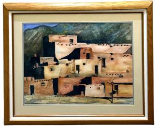 Signed K Saggett Hopi Village Watercolor