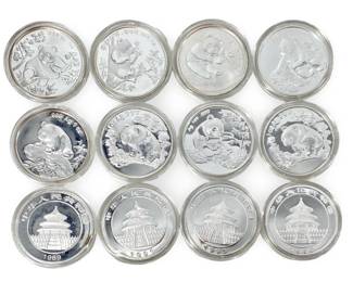 12pc .999 1 Oz. Chinese Panda Silver Coins