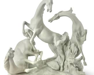 1992 Signed Lladró Percheron Horse Fight Sculpture
